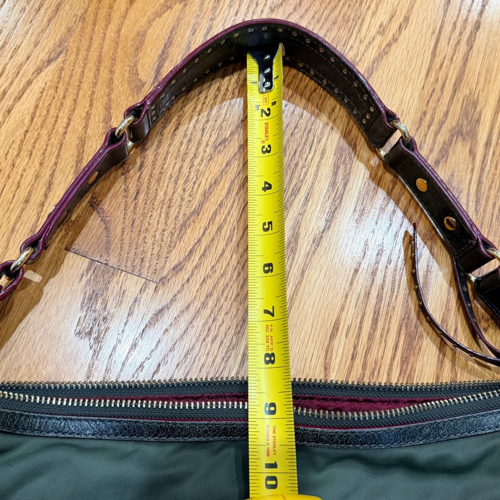 MZ Wallace Paige Olive Green Nylon Shoulder Bag Leather Trim Studded Strap - Picture 15 of 16